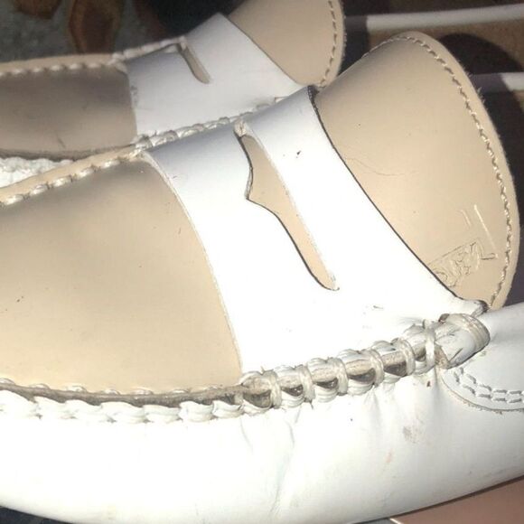 TOD'S Leather Penny Loafers Women's 6.5 White Tan *U shaped Heel* Driving Shoes - Picture 8 of 11